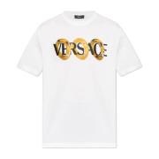 T-shirt met bedrukt logo Versace , White , Heren