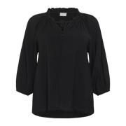 Zwart Diepe Blouse met Ruchedetail Kaffe Curve , Black , Dames