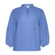 Flowing Blouse met Ruchedetail Kaffe Curve , Blue , Dames