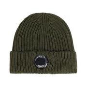 Groene Merino Wol Beanie met Zwart Logo Detail C.p. Company , Green , ...