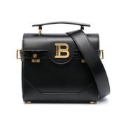 Zwarte leren tas met gouden details Balmain , Black , Dames