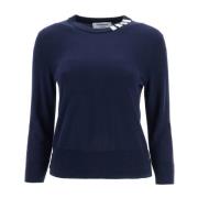 Navy Katoenen Sweatshirt met Crew Neck Thom Browne , Blue , Dames