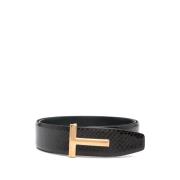 Zwarte Leren Riem Stijlvol Accessoire Tom Ford , Black , Heren