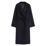 Blauwe Wollen Jas met Brede Revers Max Mara Weekend , Blue , Dames