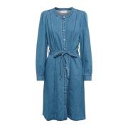 Denim Jurk met Vrouwelijke Silhouet Cream , Blue , Dames