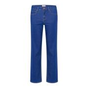 Straight Leg Jeans - Classic Blue Denim Cream , Blue , Dames