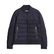 Zwart Marineblauw Bikerjack met Leren Details Moncler , Blue , Heren