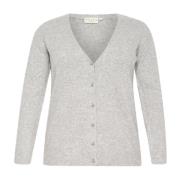 Grijze Melange Cardigan met V-Hals Kaffe Curve , Gray , Dames