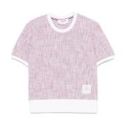 Gestreept Logo Patch Crew Neck T-shirt Thom Browne , Red , Dames