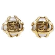 Pre-owned Metal earrings Chanel Vintage , Yellow , Dames