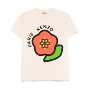 Bloemen Crew Neck Logo T-Shirt Kenzo , Beige , Dames