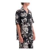 Zijden overhemd met bloemenprint set Dolce & Gabbana , Black , Heren