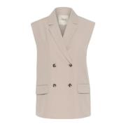 Stijlvolle Waistcoat Jacket met Klepzakken Cream , Beige , Dames