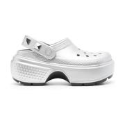 Zilveren Metallic Sandalen met Studs Crocs , Gray , Dames