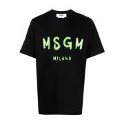 Logo Print Crew Neck T-shirt Msgm , Black , Heren