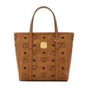 Mini Tony Bedrukte Canvas Handtas MCM , Brown , Dames