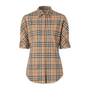 Vintage Check Korte Mouw Overhemd Burberry , Beige , Dames