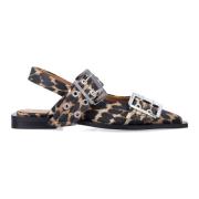 Leopard Satin Feminine Buckle Ballerinas Ganni , Brown , Dames