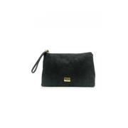 Zwarte en Gouden Leren Clutch John Richmond , Black , Dames