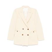 Beige Double-Breasted Jas met Zakken Blazé Milano , Beige , Dames