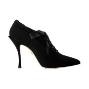 Zwarte Viscose Pumps met Vetersluiting Dolce & Gabbana , Black , Dames