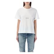 Wit Logo T-Shirt Ronde Hals Korte Mouwen Saint Laurent , White , Dames