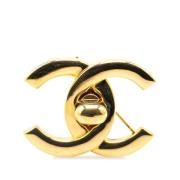 Pre-owned Metal brooches Chanel Vintage , Yellow , Dames