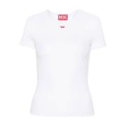 Wit Stretch Katoenen T-shirt met Logo Diesel , White , Dames