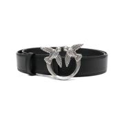 Leren riem met zilverkleurig logo Pinko , Black , Dames