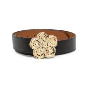 Bloemen gesp zwart leren riem Kenzo , Black , Dames