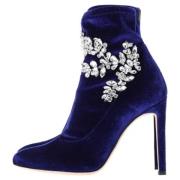 Pre-owned Velvet boots Giuseppe Zanotti Pre-owned , Blue , Dames