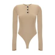 Monochrome Bodysuit met Snap- en Knoopsluiting Khaite , Beige , Dames