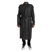 Zwarte Waterdichte Leren Trenchcoat Jas Bottega Veneta , Black , Heren