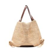 Beige Leren Tote Tas met Knoopdetail Hereu , Beige , Dames