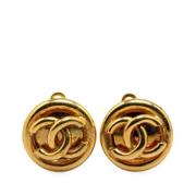 Pre-owned Metal earrings Chanel Vintage , Yellow , Dames