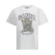 Luipaardprint Katoenen T-Shirt Ganni , White , Dames