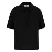 Zijden Polo Shirt met Logo Borduurwerk Fendi , Black , Dames