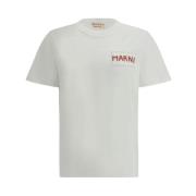 Monogram Patch Katoenen T-Shirt Marni , White , Heren