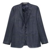 Luxe Wol Zijde Linnen Jas Corneliani , Blue , Heren