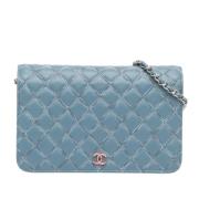 Pre-owned Leather wallets Chanel Vintage , Blue , Dames