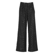 Zwarte Viscose Broek met Pailletten Rotate Birger Christensen , Black ...