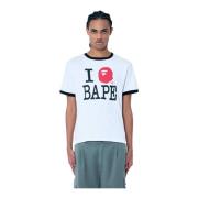 Front Logo Print Crewneck T-Shirt A Bathing APE , White , Heren