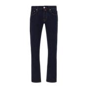 Donkerblauwe Stretch Katoenen Jeans met Suède Patch Tramarossa , Blue ...