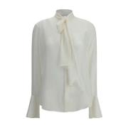 Georgette Zijden Shirt met Sjerp Kraag Sa Su Phi , White , Dames