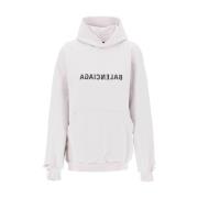 Logo Hoodie met Vernietigingseffect Balenciaga , White , Dames