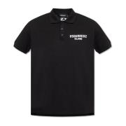 Polo met fluwelen afwerking logo Dsquared2 , Black , Heren