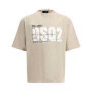 Katoenen T-shirt met rubberen monogram Dsquared2 , Beige , Heren