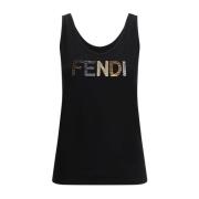 Monogram Strass Katoenen Top Fendi , Black , Dames