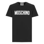 Zwarte Katoenen T-shirt met Logo Moschino , Black , Heren