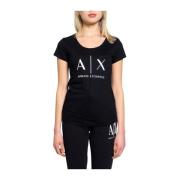 Katoenen Crew Neck T-Shirt Armani Exchange , Black , Dames